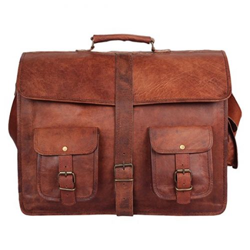 Leather Vintage Rustic Crossbody Messenger Courier Satchel Bag Gift Men Women ~ Business Work Briefcase Carry Laptop Computer Book Handmade Rugged & Distressed ~ Everyday Office College School 16 Inch.