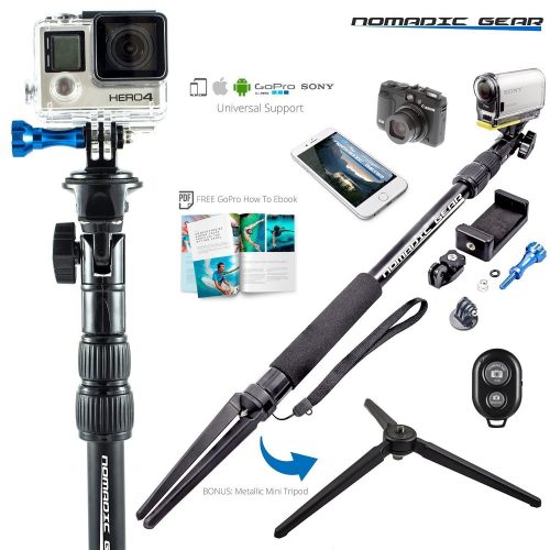 Nomadic Gear Waterproof Selfie Stick and Tripod: Professional Quality, Universal support for GoPro, Sony Action Camera, Garmin, Ricoh Action Cam, SJCAM, iPhone and Android, Free GoPro Ebook Guide!