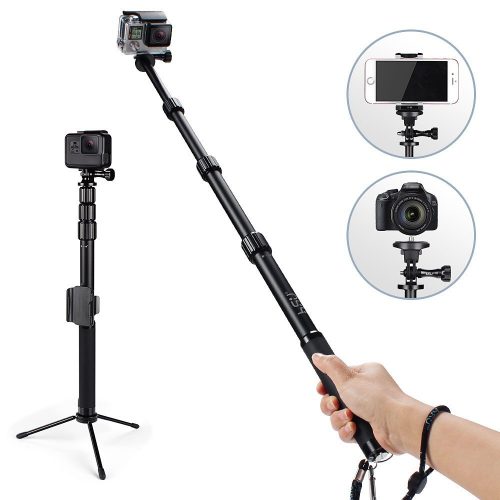 HSU Handheld Monopod Extension Pole With Phone Clip Holder, Tripod Stand, Waterproof Selfie Stick for GoPro Hero 6/5 Black/ Session, Digital Cameras and Cell Phone | Extendable At 44''