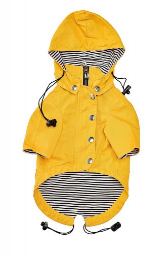 Yellow Zip Up Dog Raincoat With Reflective Buttons, Pockets, Rain/Water Resistant, Adjustable Drawstring, & Removable Hoodie - Extra Small to Extra Large - Stylish Dog Raincoats By Ellie Dog Wear