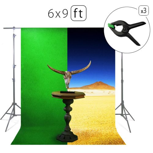 Green Screen Photo Backdrop or Background 6х9 Ft – 100% Cotton Muslin Chromakey Curtain Collapsible Set for Photography Studio Videos Gaming - Included 3 Backdrop Clamps & a Carry Bag - MUVR lab