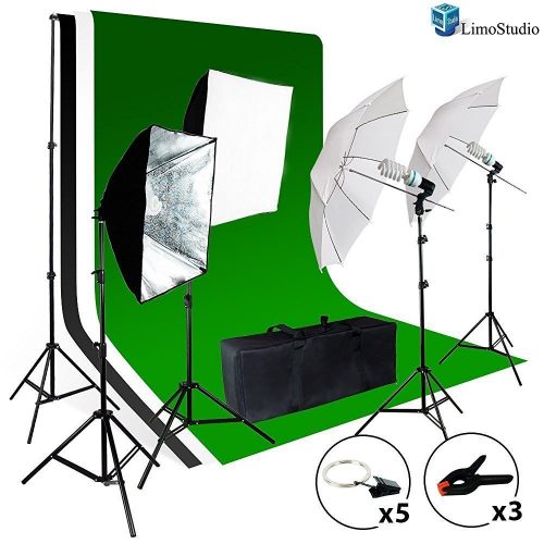 LimoStudio 3meter x 2.6meter / 10foot. x 8.5foot. Background Support System, 800W 5500K Umbrella Softbox Lighting Kit for Photo Studio Product, Portfolio and Video Shooting Photography Studio, AGG1388