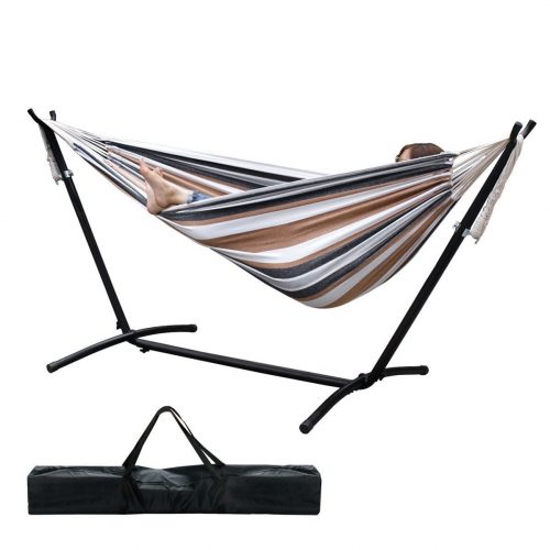 ZENY Double Hammock 9' With Space Saving Steel Stand Includes Portable Carrying Case (Desert Stripe)