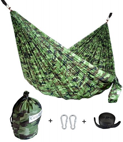 CUTEQUEEN TRADING Single Nest Parachute Nylon Fabric Hammock with Tree straps; Color: Camouflage