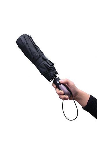 Compact Black Travel Umbrella – Premium Waterproof Fabric – Strong Umbrella with Windproof Canopy – Auto Open and Close - Compact umbrella