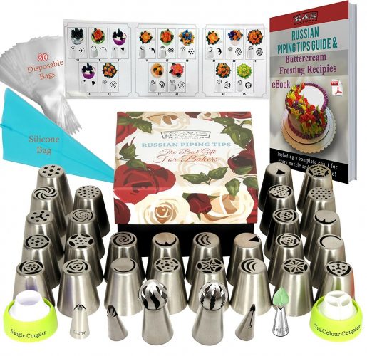 DELUXE Russian Piping Tips 66pcs EXTRA LARGE Baking Supplies Set 27 - Cake Decorating Kit