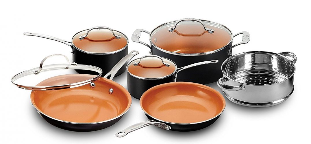 Gotham Steel 10-Piece Nonstick Frying Pan and Cookware Set, Black - ceramic cookware sets