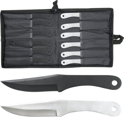 Perfect Point PAK-712-12 Throwing Knife Set with 12 Knives, Silver, and Black Blades - Throwing Knives