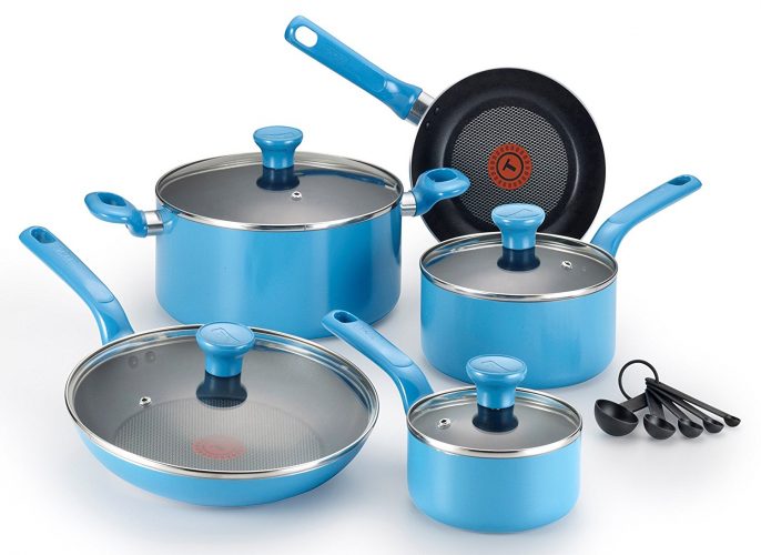 T-fal C969SE Excite Nonstick Thermo-Spot Dishwasher Safe Oven Safe PFOA Free Cookware Set, 14-Piece, Blue 