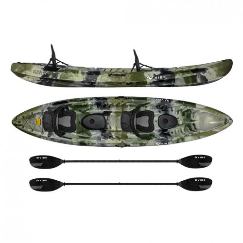 Vibe Kayaks Skipjack 120T 12' Tandem Sit On Top Kayak 2 or 3 Person Package (Sea Breeze) - Includes 2 Deluxe Seats and 2 Paddles
