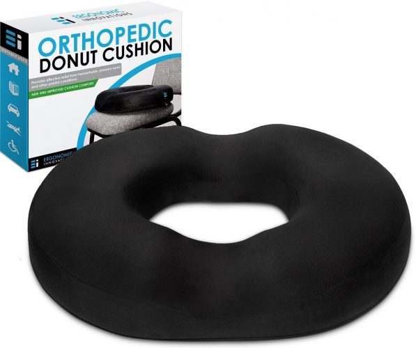 DONUT TAILBONE CUSHION Hemorrhoid Pillow - Medical Seat Pain Relief Treatment for Hemorrhoids, Bed Sores, Prostate, Coccyx, Sciatica, Pregnancy, Post Natal Orthopedic Surgery - Sitting Firmness MEDIUM