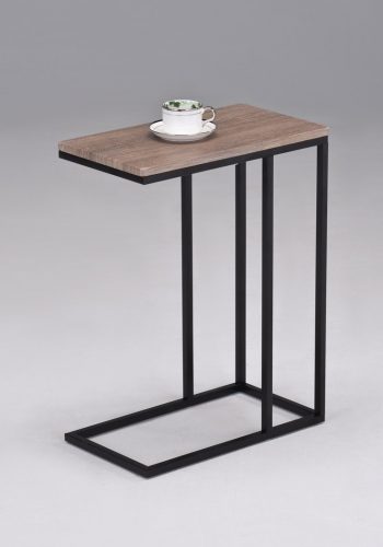Reclaimed Wood Look Finish Chrome Snack Side End Table.