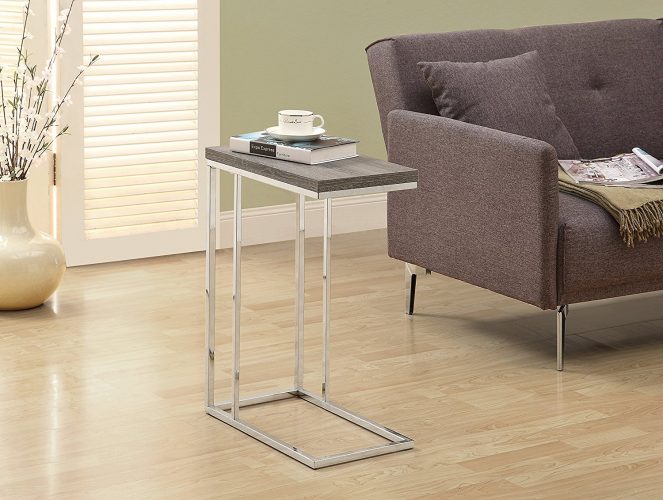 Monarch Specialties I 3008, Accent Table, Chrome Metal, Dark Taupe.