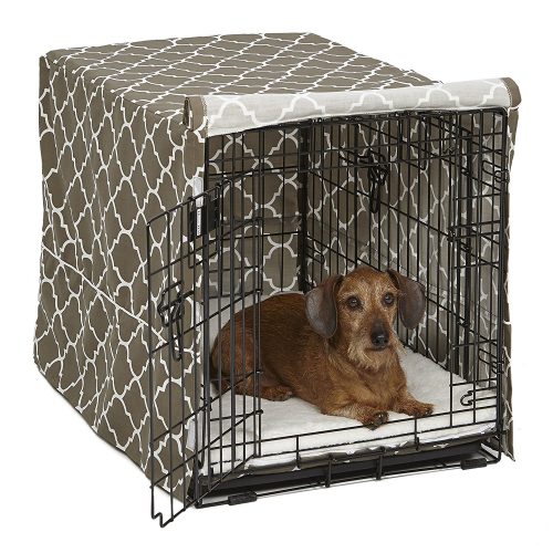 Middle West Wire Dog Crate Covers in Black or Camouflage Polyester or an industrial Cotton / Polyester mix that includes Teflon cloth guardian 