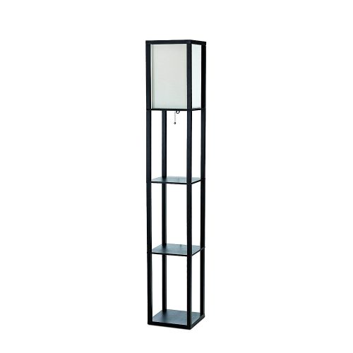 Simple Designs LF1014-BLK Floor Lamp Etagere Organizer Storage Shelf with Linen Shade, Black