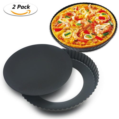 Homga 2 Pack Non-Stick 8.8 Inches Removable Loose Bottom Quiche Tart Pan, Tart Pie Pan, Round Tart Quiche Pan with Removable Base