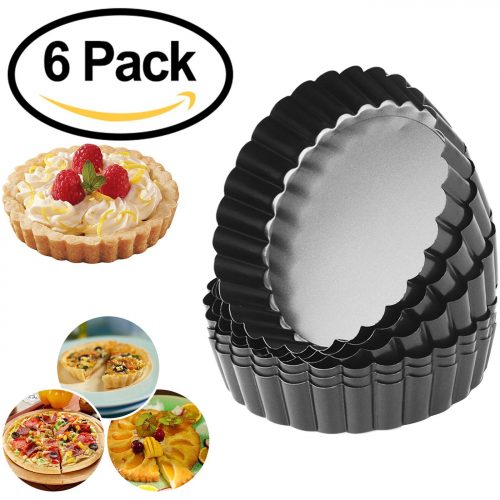 Tart Pans, Homono Commercial Grade Non Stick Removable Bottom 5 Inch Mini Quiche Pans (Pack of 6)