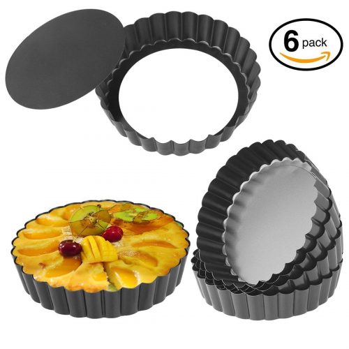 Quiche Pans, Homono Commercial Grade Non Stick Removable Bottom 5 Inch Mini Tart Pans (Pack of 6)