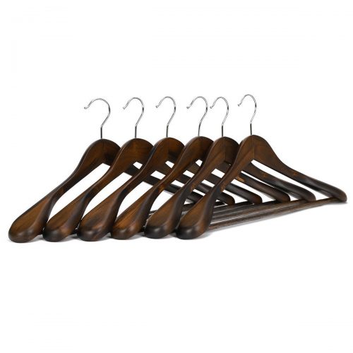 JS HANGER Solid Wooden Extra-Wide Shoulder Suit/Coat Hangers, Retro Finish, 6-Pack