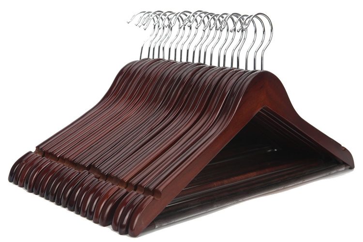 J.S. Hanger Multifunctional High Grade Solid Wooden Suit Hangers, Coat Hangers, Walnut Finish, 20-Pack