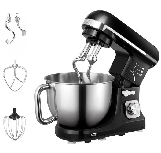 Aicok Stand Mixer, 500W 6-Speed 5-Quart Stainless Steel Bowl Tilt-Head Food Mixer Kitchen Electric Mixer With Double Dough Hooks, Whisk, Beater, Pouring Shield, Black