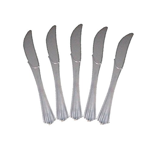 Exquisite Plastic Cutlery Premium Quality Silverware "Silver look alike" Heavy Duty Plastic Knives 100 Count