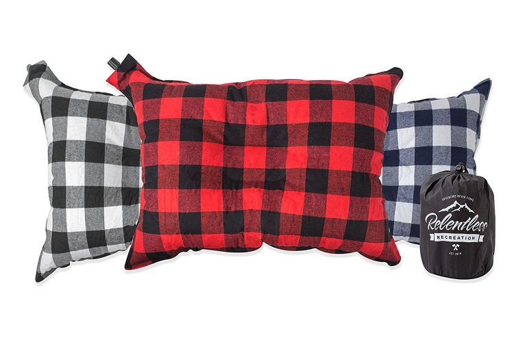 Big & Cozy Camp Pillow | Extra Large 20 in. by 14 in. Inflatable Travel / Camping Pillow with Soft Microfiber Flannel | The Big Ezzz by Relentless Recreation