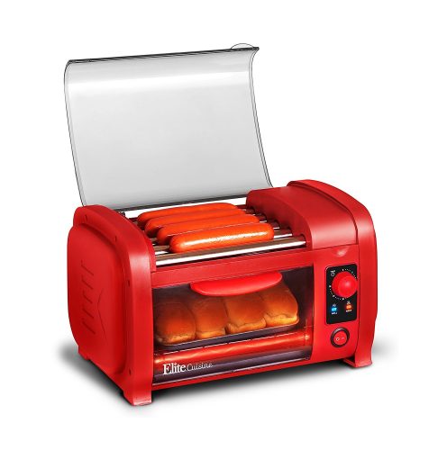 Elite cooking EHD-051R Maxi-Matic Hot Dog kitchen appliance Machine cookware with grill rollers, Red