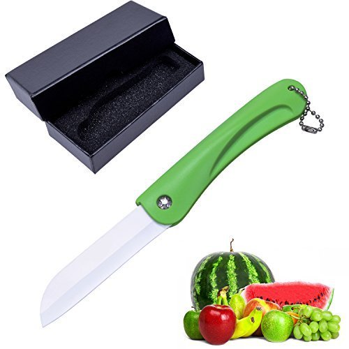 Kyonne Ceramic room Knife three in., Cutlery Folding parer with Gift Box(green)