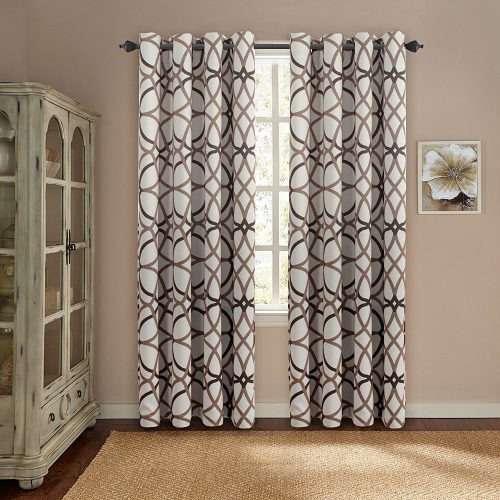 H.Versailtex Thermal Insulated Blackout Window Room Grommet Indoor Curtains-52 inch Width by 96-inch Length-Set of 2 Panels-Taupe and Brown Geo Pattern 