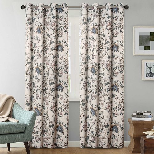 H.Versailtex Thermal Insulated Blackout Window Room Grommet Indoor Curtains-52 inch Width by 96-inch Length-Set of 2 Panels-Vintage Floral Pattern in Sage and Brown 