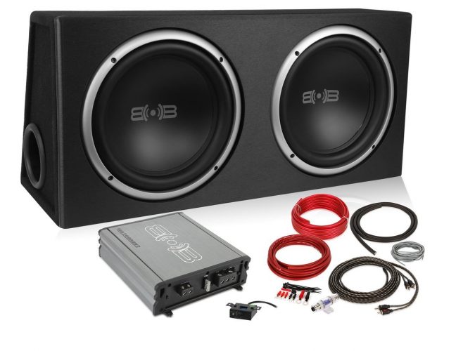 Belva 1200 watt Complete Car Subwoofer Package includes Two (2) 12-inch Subwoofers in Ported Box, Monoblock Amplifier, Amp Wire Kit [BPKG212v2]
