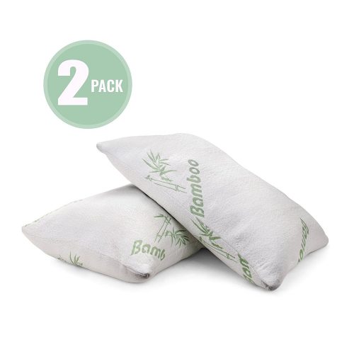 Plixio Bamboo Cooling Shredded Memory Foam Pillow with Hypoallergenic Cover- 2 Pack Queen