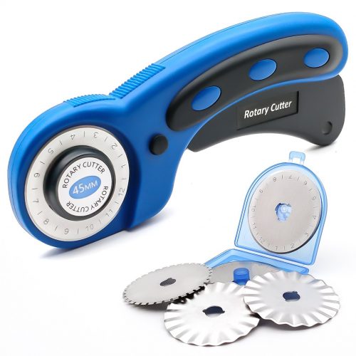 45mm Rotary Cutter Set for Sewing Fabric Leather Quilting Tools with 5 Replacement Pinking Rotary Blades - Fabric Cutters