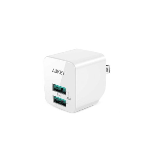 AUKEY USB Wall Charger, ULTRA COMPACT Dual Port 2.4A Output & Foldable Plug for iPhone X / 8 / 7 / Plus, iPad Pro / Air 2 / Mini 4, Samsung and More - USB Wall Chargers