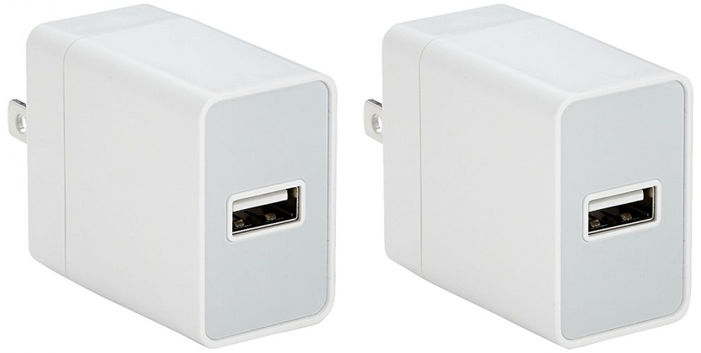 AmazonBasics One-Port USB Wall Charger (12-Watt) Compatible With iPhone and Samsung Phones - White (2-Pack) - USB Wall Chargers