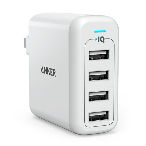 Anker 40W 4-Port USB Wall Charger with Foldable Plug, PowerPort 4 for iPhone X / 8 / 7 / 6S / 6S Plus, iPad Pro / Air 2 / mini2, Samsung Galaxy / Note, LG, Nexus, HTC, and More - USB Wall Chargers