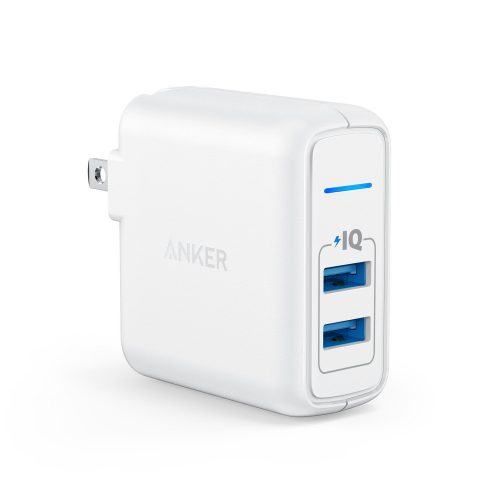 Anker Elite Dual Port 24W USB Travel Wall Charger PowerPort 2 with PowerIQ and Foldable Plug, for iPhone X / 8 / 7 / 7 Plus / 6s / 6s Plus, iPad Pro / Air 2 / mini 3 / mini 4, Samsung S4/ S5, and More - USB Wall Chargers