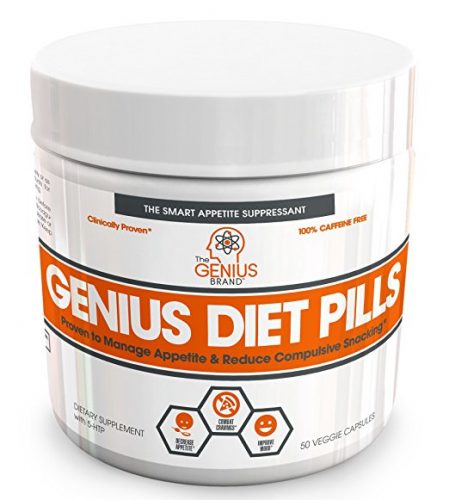 GENIUS DIET PILLS - The Smart Appetite Suppressant for Safe Weight Loss, Natural 5-HTP & Saffron Supplement Proven For Women & Men - Cortisol Manager + Mood, Stress and Thyroid Support, 50 Veggie Caps - Appetite Suppressant