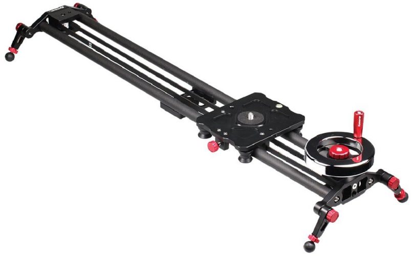 Kamerar 31” Fluid Motion Video Slider: Flywheel, Counterweight, Light Carbon Fiber Rails, Adjustable Legs, DSLR Camera/Camcorder Stabilization Track - Camera slider