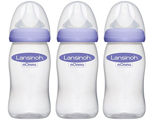 Lansinoh mOmma Breastmilk Feeding Bottle with NaturalWave Nipple, Pack of 3 Bottles, 8 Ounce Each, Medium Flow Nipples, Soft Silicone Nipple, Collapse Resistant, Anti-Colic, BPS and BPA Free - Baby Bottles