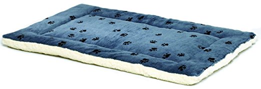 Reversible Paw Print Pet Bed in Blue & White Synthetic Fur for Dogs & Cats - Cat Beds