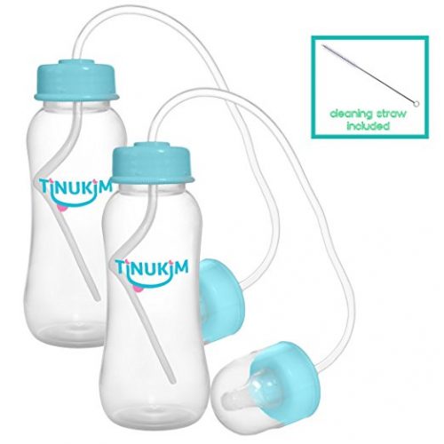 Tinukim Hands Free Baby Bottle – Anti-Colic Nursing System, 9 Ounce (Set of 2 - Blue) - Baby Bottles