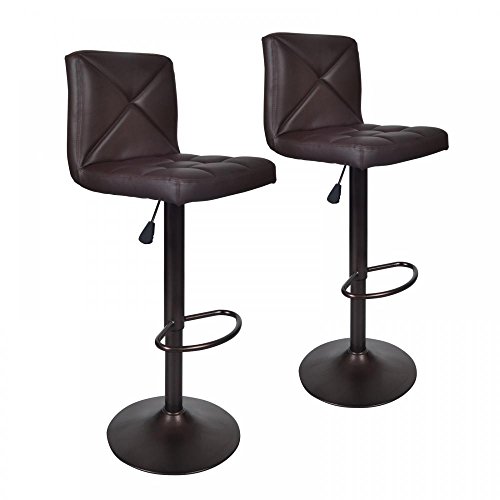 Brown 2 PU Leather Modern Adjustable Swivel Barstools Hydraulic Chair Bar Stools - Adjustable Bar Stool