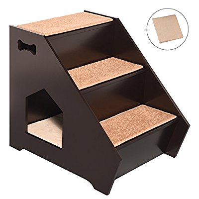 ARF Pets Cat Step House – Wooden Pet Stairs w/ 3 Nonslip Steps, Built-In House For Dogs, Cats & Short Pets to Reach Bed, Couch, Window, Car & More Extra BONUS Cushion Included - Pet Stairs