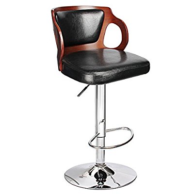 Homall Bar Stool Walnut Bentwood Adjustable Height Leather Bar Stools with Black Vinyl Seat Extremely Comfy with Back Pad (Walnut Set of ) - Adjustable Bar Stool