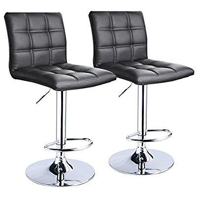 Modern Square PU Leather Adjustable Bar Stools With Back, Set of 2, Counter Height Swivel Stool by Leopard (Black) - Adjustable Bar Stool