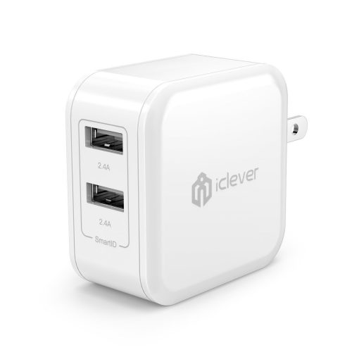 iClever BoostCube 4.8A 24W Dual USB Travel Wall Charger with SmartID Technology, Foldable Plug for iPhone X / 8 / 7 / 7 Plus / 6S / 6 Plus, iPad Pro Air / Mini and Samsung S4/ S5, White - USB Wall Chargers