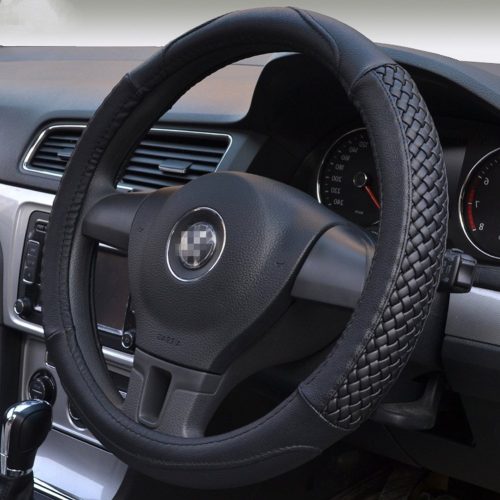 Moyishi Top Leather Steering Wheel Cover Universal Fit Soft Breathable Steering Wheel Wrap (Black) - steering wheel covers
