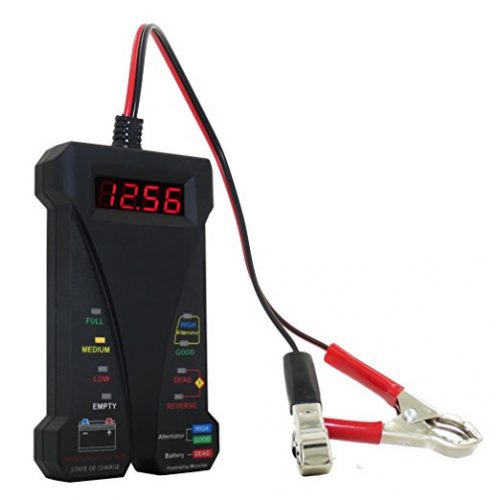 MOTOPOWER MP0514A 12V Digital Battery Tester Voltmeter and Charging System Analyzer with LCD Display and LED Indication - BLACK VERSION